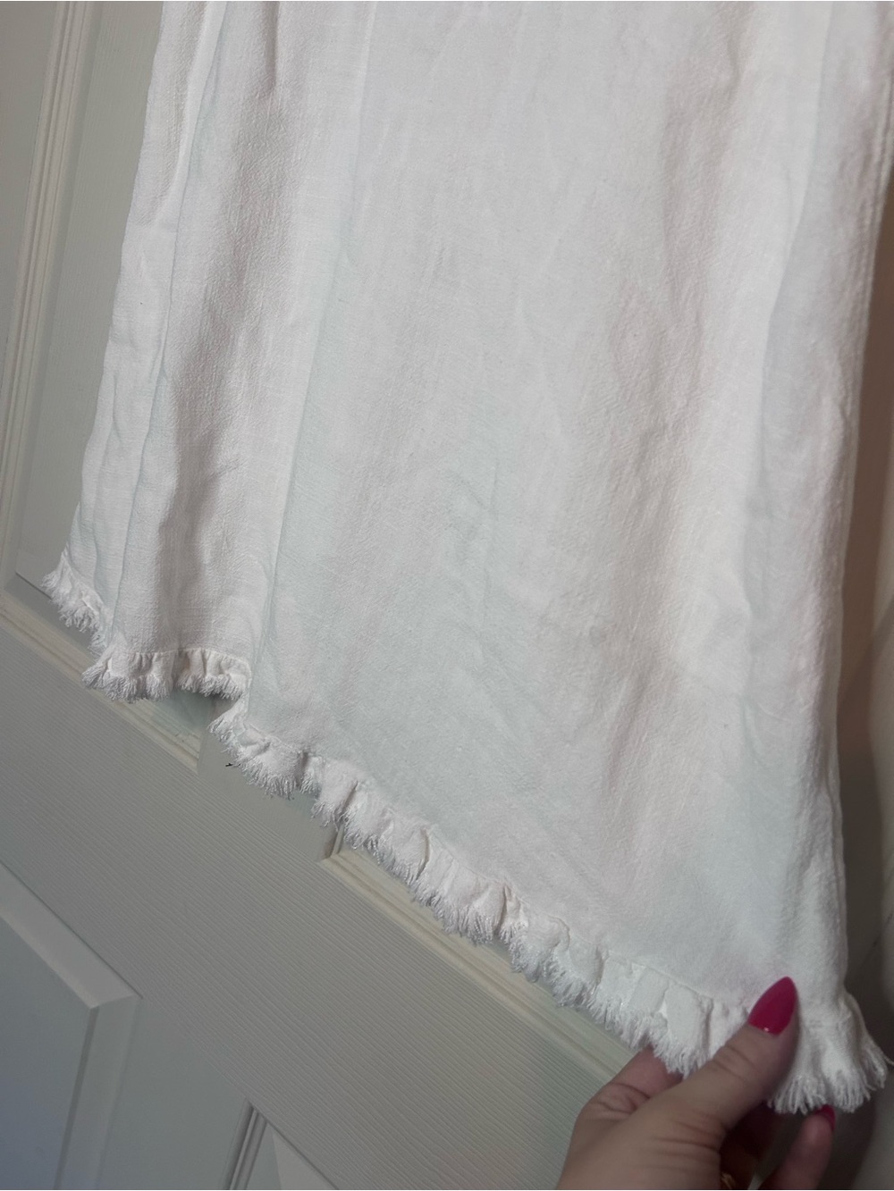 Umgee White Linen Spaghetti Strap Tank with Fringe Hem- Cotton/Linen Blend - Picture 7 of 7